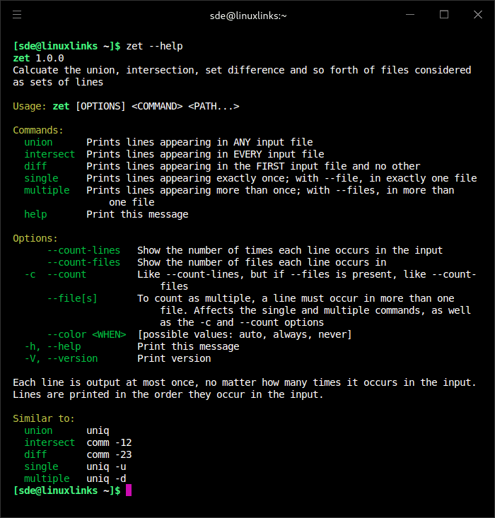 zet - command-line utility for doing set operations on files considered ...