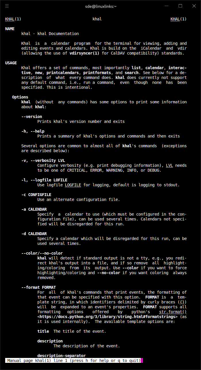 khal calendar program LinuxLinks